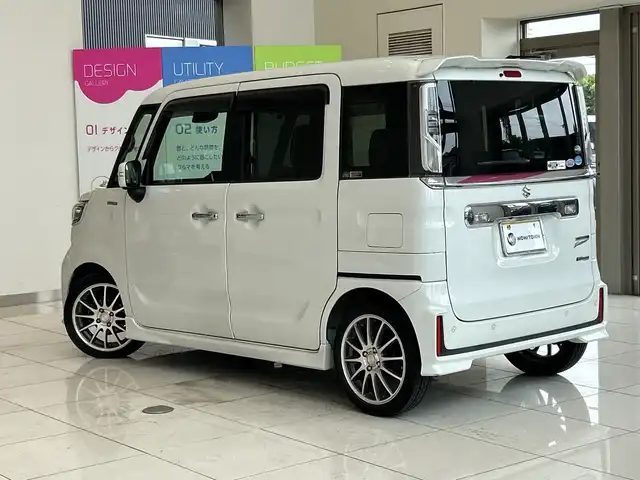 スズキ スペーシア カスタム HYBRID XS ターボ 埼玉県 2018(平30)年 4.1万km ピュアホワイトP デュアルセンサーブレーキサポート　/純正メモリナビ/　　CD/DVD/BT/フルセグ　/全方位モニター　/両側パワースライドドア　/クルーズコントロール　/LEDオートライト /ハーフレザーシート /シートヒーター /ステアリングスイッチ /ETC