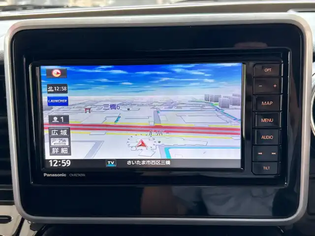 スズキ スペーシア カスタム HYBRID XS ターボ 埼玉県 2018(平30)年 4.1万km ピュアホワイトP デュアルセンサーブレーキサポート　/純正メモリナビ/　　CD/DVD/BT/フルセグ　/全方位モニター　/両側パワースライドドア　/クルーズコントロール　/LEDオートライト /ハーフレザーシート /シートヒーター /ステアリングスイッチ /ETC