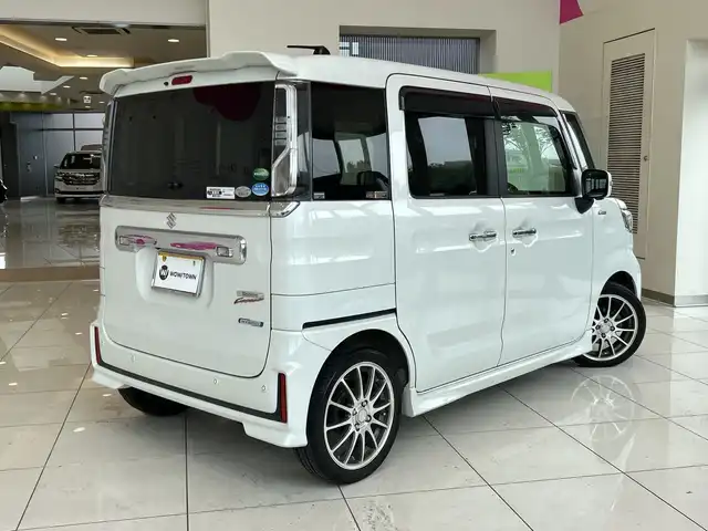 スズキ スペーシア カスタム HYBRID XS ターボ 埼玉県 2018(平30)年 4.1万km ピュアホワイトP デュアルセンサーブレーキサポート　/純正メモリナビ/　　CD/DVD/BT/フルセグ　/全方位モニター　/両側パワースライドドア　/クルーズコントロール　/LEDオートライト /ハーフレザーシート /シートヒーター /ステアリングスイッチ /ETC