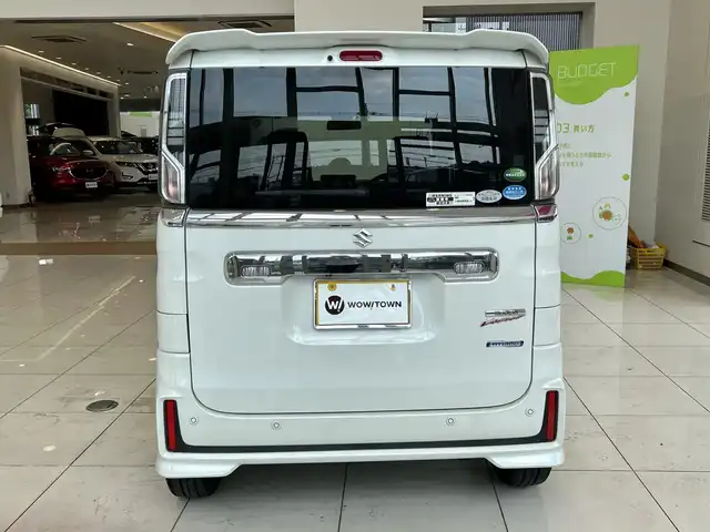 スズキ スペーシア カスタム HYBRID XS ターボ 埼玉県 2018(平30)年 4.1万km ピュアホワイトP デュアルセンサーブレーキサポート　/純正メモリナビ/　　CD/DVD/BT/フルセグ　/全方位モニター　/両側パワースライドドア　/クルーズコントロール　/LEDオートライト /ハーフレザーシート /シートヒーター /ステアリングスイッチ /ETC