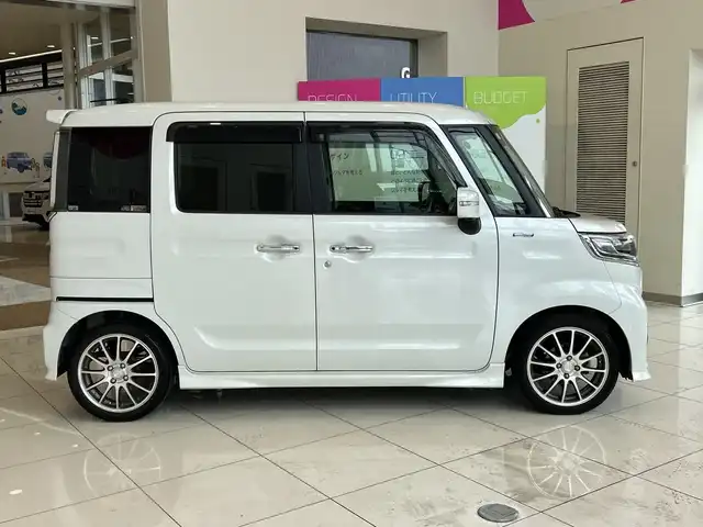 スズキ スペーシア カスタム HYBRID XS ターボ 埼玉県 2018(平30)年 4.1万km ピュアホワイトP デュアルセンサーブレーキサポート　/純正メモリナビ/　　CD/DVD/BT/フルセグ　/全方位モニター　/両側パワースライドドア　/クルーズコントロール　/LEDオートライト /ハーフレザーシート /シートヒーター /ステアリングスイッチ /ETC