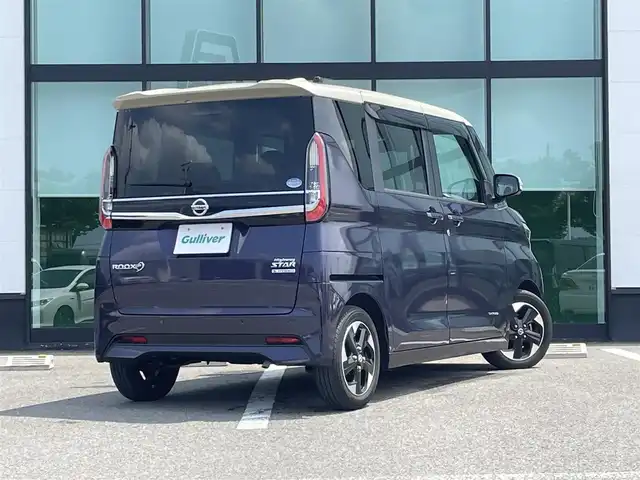 日産 ルークス ハイウェイスター X 和歌山県 2021(令3)年 2.4万km パープルⅡ 純正9インチナビ（MM312D-L)/全方位カメラ/フルセグTV/CD/DVD/BT/衝突被害軽減ブレーキ/レーンキープアシスト/前後コーナーセンサー/オートライト/片側パワースライド/ハンズフリーオートスライド/ビルトインETC/ステアリングリモコン/後席サンシェード/後席サーキュレーター/LEDヘッドライト/フォグランプ/ドアバイザー/電格ミラー/プッシュスタート