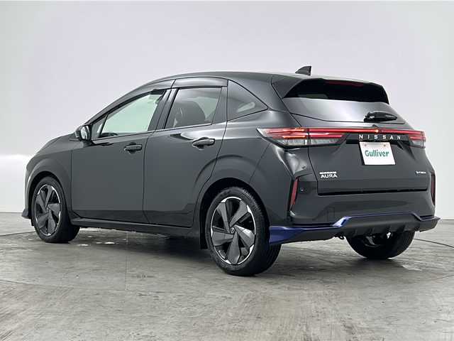 日産 オーラ G レザーエディション 三重県 2024(令6)年 0.1万km 黒 禁煙車/純正NissanConectナビ/・フルセグ/AppleCarPray/AndroidAuto/HDMI/Bluetooth/USB/AM/FM/プロパイロット/デジタルインナーミラー/アラウンドビューモニター/BOSE/ヘッドレストスピーカー/ブラインドスポットモニター/エマージェンシーブレーキ/純正エアロ（フロント/リア）/レザーシート/ワイヤレスチャージャー/スペアキー/純正17インチアルミホイール