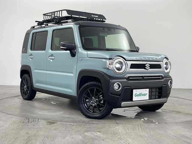 スズキ ハスラー Jスタイル Ⅱ ターボ 兵庫県 2023(令5)年 1.9万km オフブルーメタリック/ガンメタリック2トーンルーフ ・ワンオーナー車/・純正9インチナビ&TV&BT&USB&スマホリンク&ipod/・全方位カメラ/・前席シートヒーター/・スズキセーフティサポート/・レーンキープアシスト/・レーダークルーズコントロール/・衝突被害軽減システム/・オートマチックハイビーム/・コーナーセンサー/・パドルシフト/・LEDライト＆LEDフォグ/・社外ルーフキャリア/・アイドリングストップ/・純正フロアマット/・15インチ社外アルミホイール/・オープンカントリータイヤ/・スマートキー/・取扱説明書/・保証書