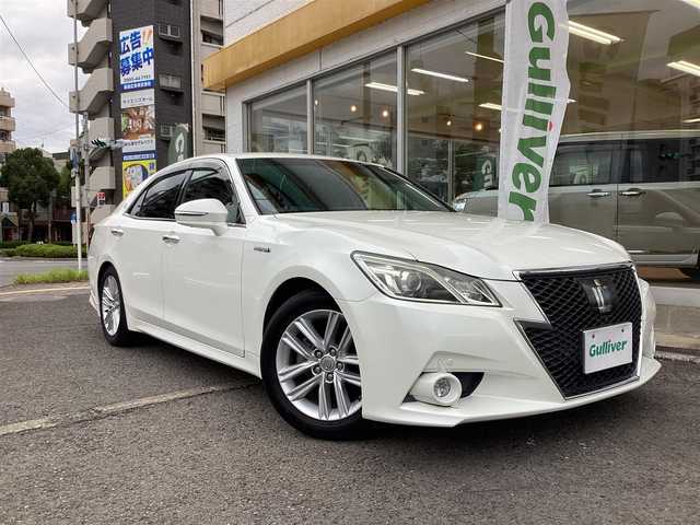 トヨタ クラウン ハイブリッド アスリートS 宮城県 2014(平26)年 4.7万km ホワイトパールクリスタルシャイン トヨタ純正ナビ/（フルセグ/CD/DVD/Bluetooth）/トヨタ純正カメラ一体型ドライブレコーダー/トヨタ純正フロアマット/バックカメラ/パノラミックビューモニター/ビルトインETC/衝突軽減ブレーキ/レーダークルーズコントロール/レーンアシスト/レザーシート/前席パワーシート/前席シートヒーター・ベンチレーション/電動チルトテレスコピックステアリング/オールAUTOパワーウインドウ/フォグランプ/ドアバイザー/スペアタイヤ/保証書・取扱説明書・スペアキー