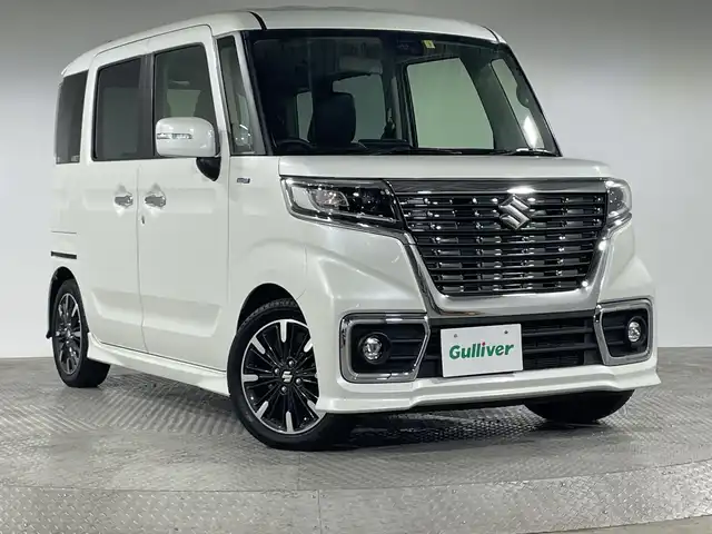 スズキ スペーシア カスタム HYBRID XS ターボ 神奈川県 2020(令2)年 6.3万km ピュアホワイトP SDナビゲーション/フルセグ　CD　DVD　Bluetooth　USB　AM　FM　iPod　VTR　/両側パワースライドドア　/ターボ/セーフティサポート　/リアパーキングセンサー/クルーズコントロール/ハーフレザーシート/D席シートヒーター/革巻きステアリング/ビルトインETC/スマートキー/プッシュスタート/リアヒーターダクト/サンシェード/アイドリングストップ/純正サイドシル/リアスポイラー/LEDヘッドライト/オートライト/ハイビームアシスト