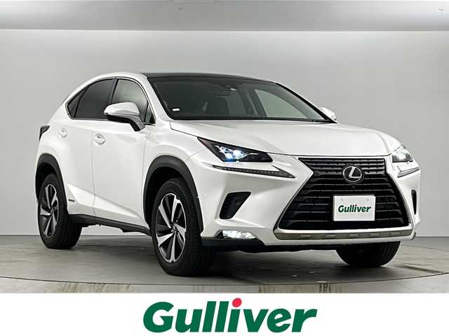 レクサス ＮＸ 300h バージョンL 愛知県 2018(平30)年 7.3万km ソニッククォーツ 純正ナビ/（DVD/BT/フルセグ）/全周囲カメラ/衝突軽減/追従機能付きクルーズコントロール/先行車発進検知/レーンキープアシスト/ドライブレコーダー/ビルドインETC/パドルシフト/ステアリングヒーター/レザーシート/シートヒーター/エアシート/電動シート/シートメモリ/パワーバックドア/死角支援ミラー/自動防眩ミラー/ガラスルーフ/シーケンシャルウィンカー/LEDヘッドライト/フォグランプ/バックフォグ/ウィンカーミラー/電格ミラー