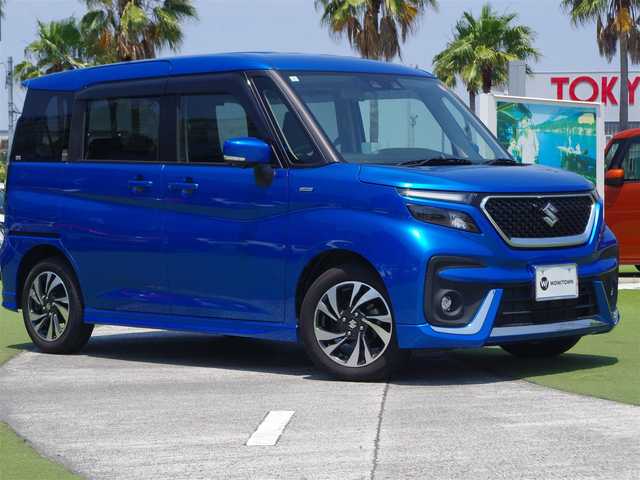 スズキ ソリオ バンディット HV MV 千葉県 2021(令3)年 4.5万km スピーディーブルーM スズキセーフティサポート/ヘッドアップディスプレイ/両側パワースライドドア/前席シートヒーター/純正メモリーナビ/地デジTV/【DVD/CD再生機能　Bluetooth接続】/全方位モニター/革巻きステアリング/ステアリングスイッチ/ETC/LEDヘッドライト/フォグライト/ウインカーミラー/リアコーナーセンサー/純正15インチアルミホイル/サイド/カーテンエアバッグ/携帯リモコン