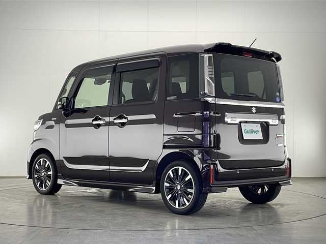 スズキ スペーシア カスタム HYBRID XS 宮崎県 2020(令2)年 4.7万km ムーンライトバイオレットPM 衝突軽減ブレーキ/車線逸脱警報/オートマチックハイビーム/コーナーセンサー/純正7インチSDナビ/フルセグTV/CD/DVD/Bluetooth/バックカメラ/両側パワースライドドア/合皮シート/シートヒーター/LEDヘッドライト/アイドリングストップ/ビルトインETC/純正15インチAW/スマートキー×2/保証書