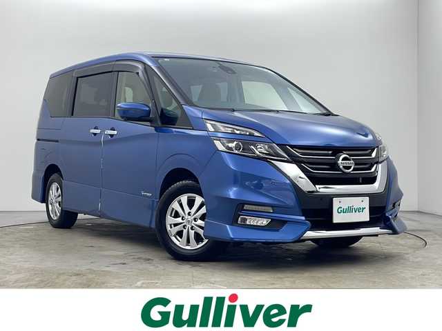 日産 セレナ ハイウェイスター 秋田県 2017(平29)年 5.8万km シャイニングブルー ９インチ純正ワイドナビ【AM/FM/CD/DVD/BT】　/フルセグTV /アラウンドビューモニター　/フリップダウンモニター　/両側パワースライドドア　/エマージェンシーブレーキ　/クルーズコントロール　/プロパイロット　/LEDヘッドライト/フォグライト /コーナーセンサー /ウィンカーミラー /サイドバイザー /純正AW/リアサンシェード /純正フロアマット/プッシュスタート /電格ミラー/オートライト/オートエアコン /アイドリングストップ/ECOスィッチ/ステアリングリモコン/オートホールド/革巻きステアリング/純正前方ドライブレコーダー/純正ETC/スマートキー/取扱説明書/横滑り防止装置/衝突被害軽減システム/パーキングアシスト/ビークルダイナミクスコントロール