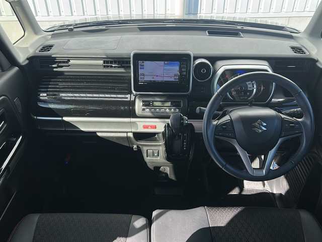 スズキ スペーシア カスタム HYBRID XS ターボ 三重県 2018(平30)年 4.5万km スチールシルバーM 禁煙/純正7型ワイドナビ/全方位カメラ/両側パワースライドドア/HUD/パドルシフト/ハーフレザーシート/シートヒーター/レーンキープアシスト/LEDヘッドライト/オートライト/ベンチシート/ステアリングスイッチ/プリクラッシュ/電動格納ミラー