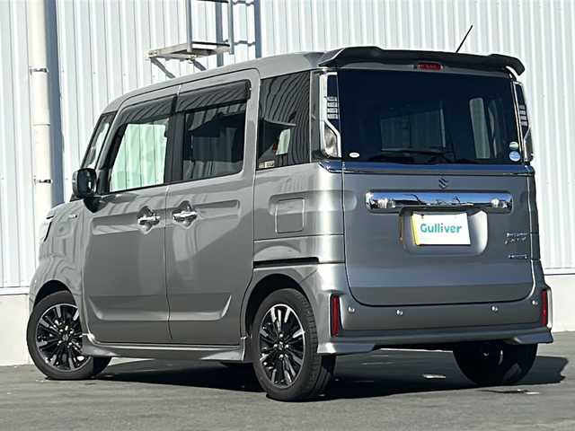 スズキ スペーシア カスタム HYBRID XS ターボ 三重県 2018(平30)年 4.5万km スチールシルバーM 禁煙/純正7型ワイドナビ/全方位カメラ/両側パワースライドドア/HUD/パドルシフト/ハーフレザーシート/シートヒーター/レーンキープアシスト/LEDヘッドライト/オートライト/ベンチシート/ステアリングスイッチ/プリクラッシュ/電動格納ミラー