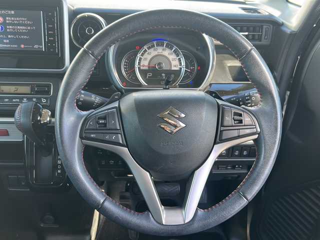 スズキ スペーシア カスタム HYBRID XS ターボ 三重県 2018(平30)年 4.5万km スチールシルバーM 禁煙/純正7型ワイドナビ/全方位カメラ/両側パワースライドドア/HUD/パドルシフト/ハーフレザーシート/シートヒーター/レーンキープアシスト/LEDヘッドライト/オートライト/ベンチシート/ステアリングスイッチ/プリクラッシュ/電動格納ミラー