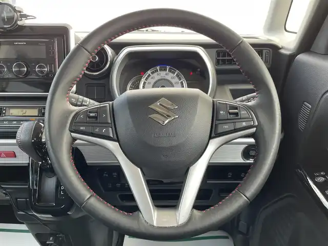 スズキ スペーシア カスタム HYBRID XS 山形県 2021(令3)年 3.9万km ピュアホワイトパール/ブラック2トーン 禁煙車/社外オーディオ/・AM/FM/CD/AUX/Bluetooth/アダプティブクルーズコントロール/アイドリングストップ/コーナーセンサー/車線逸脱警報/衝突被害軽減ブレーキ/横滑り防止装置/盗難防止装置/LEDヘッドライト/オートライト/フロントフォグランプ/両側パワースライドドア/ハーフレザーシート/シートヒーター（D/N席）/純正フロアマット/純正ドアバイザー/冬タイヤ積み込み/保証書/取扱説明書