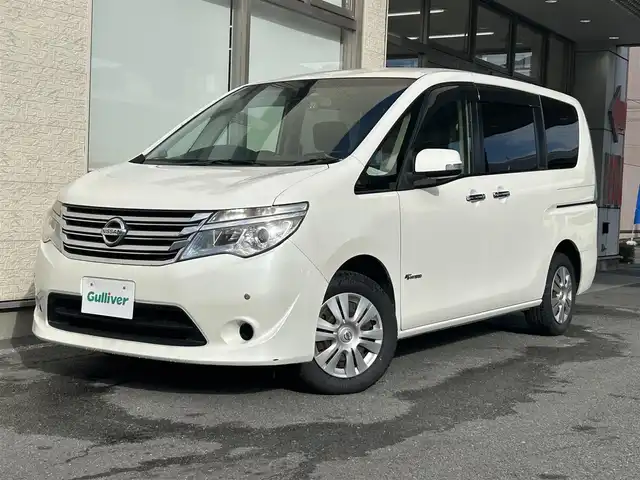 日産 セレナ 20X Sハイブリッド 大阪府 2014(平26)年 9万km ブリリアントホワイトパール 純正SDナビ/（CD・TV）/バックカメラ/衝突軽減防止システム/前後コーナーセンサー/レーンキープアシスト/両側パワースライドドア/純正ホイールキャップ/ビルトインETC/前後ドライブレコーダー