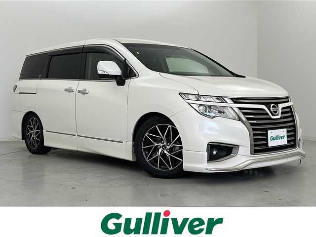 日産 エルグランド 250ハイウェイスターS 宮城県 2016(平28)年 5万km ブリリアントホワイトパール 禁煙車/ローダウン（社外足回り）/純正9インチナビ/・CD.DVD.SD.BT/フルセグTV/バックモニター/両側パワースライドドア/ハーフレザーシート/オットマン/ビルトインETC/純正ドライブレコーダー/クルーズコントロール/横滑り防止装置/ウッドコンビステアリングホイール/ステアリングスイッチ/プッシュスタート/スマートキー/社外18インチアルミホイール/純正フロアマット/後席ロールサンシェード