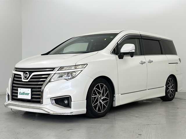 日産 エルグランド 250ハイウェイスターS 宮城県 2016(平28)年 5万km ブリリアントホワイトパール 禁煙車/ローダウン（社外足回り）/純正9インチナビ/・CD.DVD.SD.BT/フルセグTV/バックモニター/両側パワースライドドア/ハーフレザーシート/オットマン/ビルトインETC/純正ドライブレコーダー/クルーズコントロール/横滑り防止装置/ウッドコンビステアリングホイール/ステアリングスイッチ/プッシュスタート/スマートキー/社外18インチアルミホイール/純正フロアマット/後席ロールサンシェード