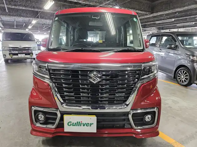 スズキ スペーシア カスタム HYBRID XS 鹿児島県 2019(令1)年 3.9万km フェニックスレッドパール ワンオーナー/ストラーダナビ/ワンセグTV/両側パワースライドドア/ETC/ドライブレコーダー/セーフティサポート/・衝突被害軽減ブレーキ/・後退時ブレーキサポート/・車線逸脱警報/・前後誤発進抑制/・リアパーキングセンサー/LEDヘッドランプ/革巻きステアリング/ステアリングスイッチ/ハーフレザーシート/運転席シートヒーター/純正15インチアルミホイール/スマートキー/プッシュエンジンスタート/禁煙車