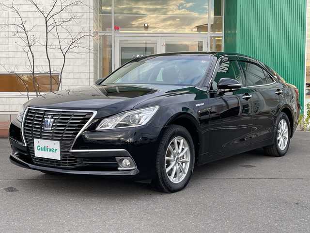 トヨタ クラウン ハイブリッド ロイヤルサルーン Four 青森県 2014(平26)年 19.4万km ブラック 4WD/純正HDDナビ・フルセグTV/バックカメラ/前席パワーシート・シートヒーター/ステアリングヒーター/クルーズコントロール/純正ビルトインETC/純正エンジンスターター/純正フロアマット/電動リアサンシェード/HIDヘッドライト/LEDフォグランプ/社外16インチアルミ