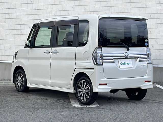 ダイハツ タント カスタム X トップED SA Ⅲ 山形県 2017(平29)年 6.4万km パールホワイトⅢ 禁煙車/4WD/衝突回避支援ブレーキ機能/社外ナビ(AM/FM/BT/TV/CD/DVD)/片側パワースライド/D assist（Ｄアシスト）切替ステアリングスイッチ/アイドリングストップ/シートヒーター/オートマチックハイビーム/ドアバイザー/横滑り防止装置/純正AW14/社外AW14インチスタッドレスタイヤ積込/純正フロアマット/スペアキー(1本)/ETC