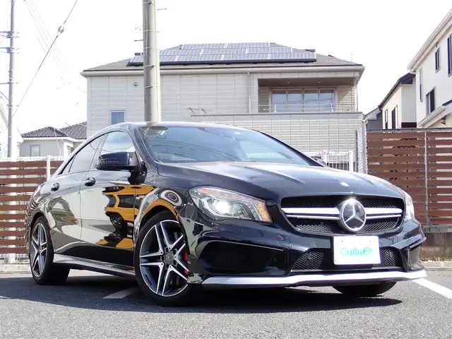 メルセデス・ベンツ ＣＬＡ４５ 4マチック 千葉県 2014(平26)年 8.7万km 黒 AMGブレーキキャリパー/AMG18インチAW/AMGパフォーマンスエクゾースト/黒革シート/前席パワーシート/シートヒーター/Bluetooth/ETC車載器/バックカメラ/ドライブレコーダー/レーダー探知機/AMGフロアマット/ガラスルーフ/ウィンカーミラー/クルーズコントロール/ステアリングスイッチ/取扱説明書/保証書