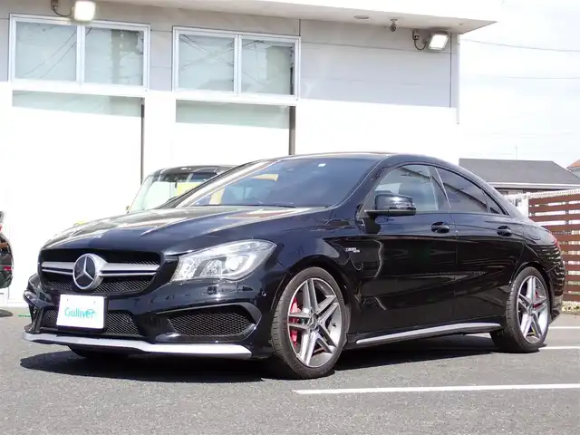 メルセデス・ベンツ ＣＬＡ４５ 4マチック 千葉県 2014(平26)年 8.7万km 黒 AMGブレーキキャリパー/AMG18インチAW/AMGパフォーマンスエクゾースト/黒革シート/前席パワーシート/シートヒーター/Bluetooth/ETC車載器/バックカメラ/ドライブレコーダー/レーダー探知機/AMGフロアマット/ガラスルーフ/ウィンカーミラー/クルーズコントロール/ステアリングスイッチ/取扱説明書/保証書