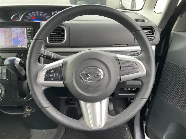 ダイハツ タント カスタム RS トップED SA 滋賀県 2015(平27)年 7.9万km ナイトシャドーパープルクリスタルM 純正ナビ/【Bluetooth/CD/DVD/フルセグTV】/バックカメラ/ETC/ハーフレザーシート/LEDライト/両側パワースライドドア/衝突被害軽減システム/ステアリングスイッチ/スマートキー/オートエアコン