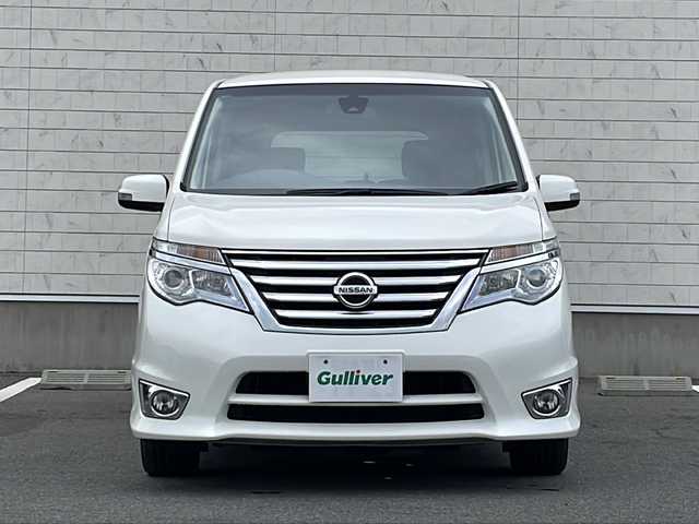 日産 セレナ ハイウェイスター Sハイブリッド 山形県 2014(平26)年 5.8万km ブリリアントホワイトパール 禁煙車/エマージェンシーブレーキ/レーンディパーチャーウォーニング/アルパイン8インチナビ(CD.DVD.SD.BT)/アルパインフリップダウンモニター/フルセグ/バックカメラ/クルーズコントロール/両側パワースライドドア/ETC/プッシュスタート/スマートキー/LEDヘッドライト/フォグランプ