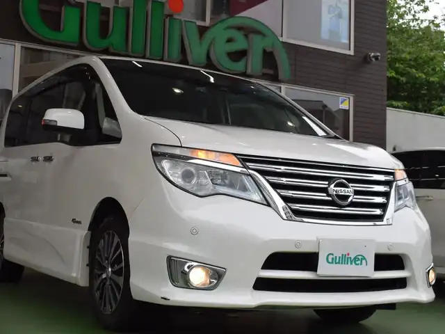 日産 セレナ ハイウェイS G S HV Aセーフ 神奈川県 2015(平27)年 5.8万km ブリリアントホワイトパール ワンオーナー/新車時保証書あり/純正HDDナビ/・AM/FM/CD/DVD/SD/BT/AUX//・フルセグ/・全周囲カメラ/両側電動スライドドア/フィリップダウンモニター/衝突軽減ブレーキ/レーンキープアシスト/電動格納ミラー/クルーズコントロール/コーナーセンサー/ウォークスルー/オートライト/HIDヘッドライト/フォグランプ/ウインカーミラー/サンシェード/ビルトインETC/純正マット/スマートキー/スペアキー/プッシュスタート