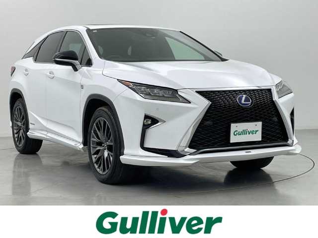 レクサス ＲＸ 450h Fスポーツ 熊本県 2018(平30)年 3.4万km ホワイトノーヴァガラスフレーク 禁煙車　/サンルーフ　/純正ナビ（ＣＤ・ＤＶＤ・フルセグ・ＢＴ・ＳＤ・ＡＵＸ・ＵＳＢ）/バックカメラ　/純正前方ドライブレコーダー　/ビルトインＥＴＣ２．０　/ＴＯＭＳエアロ（Ｆ・Ｓ・Ｒ）/トヨタセーフティーセンス/・プリクラッシュセーフティ/・レーダークルーズコントロール/・車線逸脱警報/・ブラインドスポットモニター/横滑り防止/パーキングアシスト/前後クリアランスソナー/前席シートヒーター/前席エアーシート/前席パワーシート/パワーバックドア/ステアリングヒーター/100V充電/ヘッドアップディスプレイ/純正フロアマット/純正２０インチAW/オートライト/オートマチックハイビーム/LEDヘッドライト/フォグライト/スマートキー/プッシュスタート