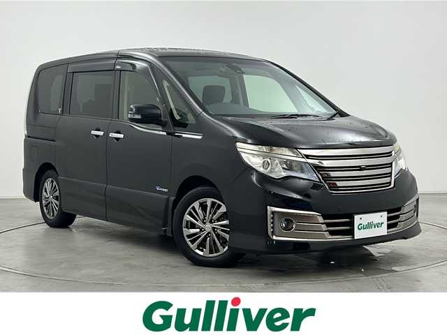 日産 セレナ ライダー BラインS HVAセーフ 群馬県 2014(平26)年 8.3万km ダイヤモンドブラック 純正８型ナビ　純正１１型後席モニター　全周囲カメラ　ビルトインＥＴＣ　両側電動スライドドア　クルーズコントロール　スマートキー　ＬＥＤヘッドランプ　オートライト　純正アルミホイール　ドラレコ　禁煙