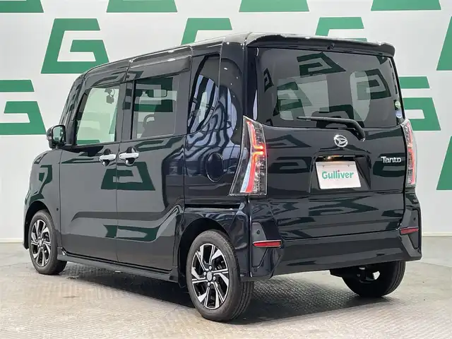 ダイハツ タント カスタム X 鹿児島県 2019(令1)年 2.7万km パールブラック 純正SDナビゲーション（NMZK-W71D）/　AM/FM/CD/DVD/BT/TV/全方位カメラ/両側パワースライドドア/スマートアシスト/・衝突回避支援ブレーキ機能/・コーナーセンサー/・車線逸脱警報/LEDヘッドライト/フォグランプ/ドライブレコーダー/ETC車載器/オートライト/アイドリングストップ/ブラック合皮/ファブリックコンビシート/純正14インチアルミ/ABS/横滑り防止装置/スマートキー/プッシュスタート
