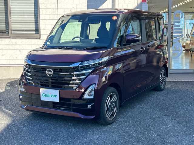日産 ルークス ハイウェイスター X 埼玉県 2024(令6)年 0.6万km ワイン ワンオーナー　/純正ナビ　/フルセグ/BT/HDMI/SD/FM/AM/アラウンドビューモニター　/両側パワースライドドア　/左側ハンズフリー/LEDヘッドライト/ビルトインＥＴＣ　/デジタルインナーミラー　/オートライト　/横滑り防止/アイドリングストップ/スマートキー２本　/後席サンシェード/後席テーブル/保証書　/取扱説明書