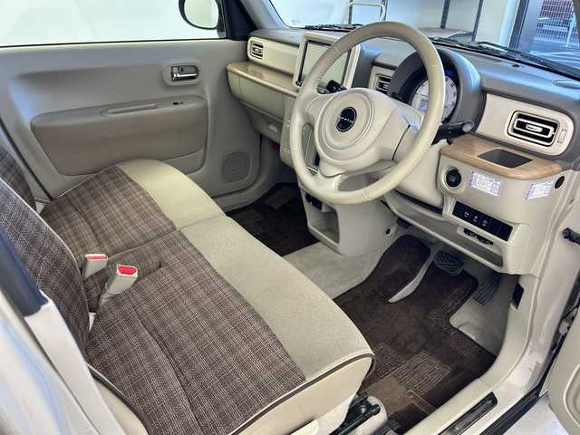 スズキ ラパン X 奈良県 2015(平27)年 6.8万km フォーンベージュメタリック/ホワイト2トーンルーフ 社外8インチナビ/フルセグTV/Bluetoothオーディオ/DVD再生/バックカメラ/衝突軽減ブレーキ/横滑り防止/デジタルインナーミラー型前後ドラレコ/エネチャージ/スマートキー/プッシュスタート/純正キセノンヘッドライト/運転席シートヒーター/ETC/アイドリングストップ/ウインカーミラー