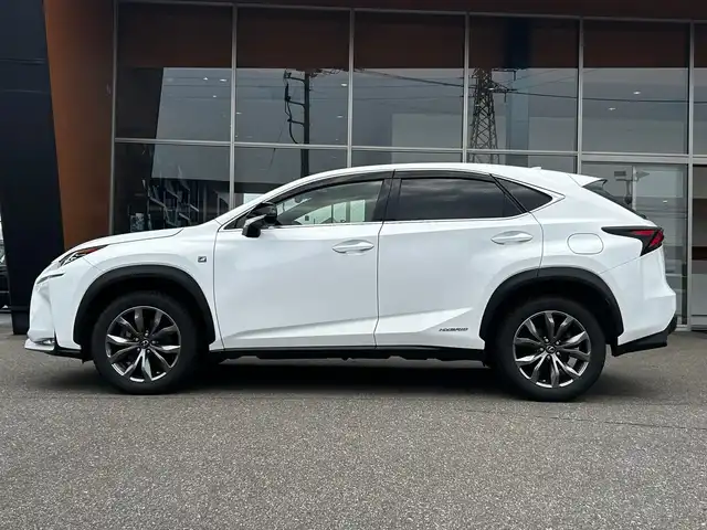 レクサス ＮＸ 300h Fスポーツ 富山県 2015(平27)年 7.9万km ホワイトノーヴァガラスフレーク 純正ナビ（TV/CD/DVD/BT/AMFM/USB/AUX)/パワーバックバックドア/前席パワーシート/ハンドルヒーター/クルーズコントロール（追従あり）/ETC/プッシュスタート/スマートキー（スペア1本）/純正18インチホイール/前席シートヒーター/サンルーフ/純正フロアマット/衝突軽減ブレーキ/横滑り防止