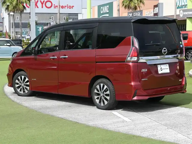 日産 セレナ ハイウェイスターVセレクションⅡ 千葉県 2019(平31)年 4.4万km マルーンレッド 2トーン エマージェンシーブレーキ/クルーズコントロール/アイドリングストップ/両側パワースライドドア/社外メモリーナビ/地デジTV/【DVD/CD再生機能　Bluetooth接続】/バックカメラ/ETC/LEDヘッドライト/フォグライト/ウインカーミラー/純正16インチアルミホイル/インテリジェントキー