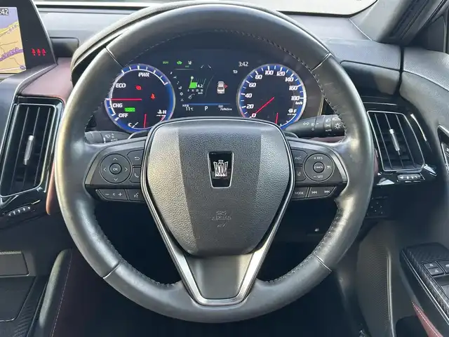 トヨタ クラウン ハイブリッド RS アドバンス 島根県 2018(平30)年 7.7万km ホワイトパールクリスタルシャイン 登録時走行距離　76966km/純正SDナビ【CD/DVD/Bluetooth/Blu-lay】/フルセグテレビ/レーダークルーズコントロール/全周囲カメラ/ブラインドスポットモニター/ヘッドアップディスプレイ/デジタルインナーミラー/フォグランプ/前席パワーシート/電動パーキングブレーキ/オートライト/オートブレーキホールド/ドライブレコーダー/ETC2.0/純正18インチアルミホイール