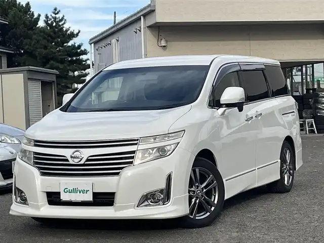 日産 エルグランド 250HWS アーバンクロム 宮城県 2013(平25)年 12.2万km ブリリアントホワイトパール 純正エアロ//純正ＡＷ//純正フロアマット//バックカメラ//ＥＴＣ//スペアキー//社外ＨＤＤナビ/(フルセグTV、DVD、CD、HDD、FM、AM、SD、BT)//スマートキー//両側パワースライド//横滑り防止機能//社外AW