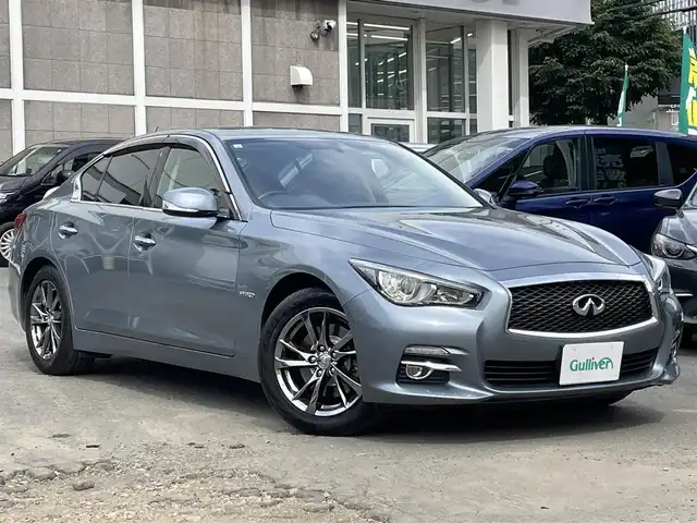 日産 スカイライン ハイブリッド 350GT 道央・札幌 2014(平26)年 8.7万km ハガネブルーM メーカー純正ナビ/　フルセグ/ラジオ/CD/DVD/BT/USB/バックカメラ/純正フロアマット/車線逸脱警報　/クルーズコントロール　　/冬タイヤ純正組セット/衝突検知システム