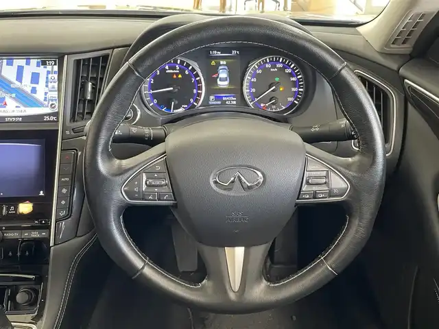 日産 スカイライン ハイブリッド 350GT 道央・札幌 2014(平26)年 8.7万km ハガネブルーM メーカー純正ナビ/　フルセグ/ラジオ/CD/DVD/BT/USB/バックカメラ/純正フロアマット/車線逸脱警報　/クルーズコントロール　　/冬タイヤ純正組セット/衝突検知システム