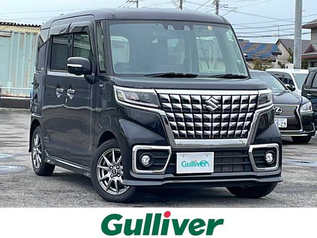 スズキ スペーシア カスタム HYBRID XS 道央・札幌 2023(令5)年 1.6万km ブルーイッシュブラックパール3 ４WD/純正ディーラーOPナビ/CD/DVD/BT/フルセグ/デュアルカメラブレーキサポート/横滑り防止装置/レーダークルーズコントロール/レーンキープアシスト/リアパーキングセンサー/アラウンドビューモニター/ビルトインETC/ドライブレコーダー/アイドリングストップ/両側パワースライドドア/前席シートヒーター/ハーフレザーシート/革巻きステアリング/ステアリングリモコン/プッシュスタート/スマートキー/LEDヘッドライト/オートライト/オートハイビーム/フォグランプ/電動格納ミラー/ヒーテッドドアミラー/ウィンカーミラー/純正フロアマット/ドアバイザー