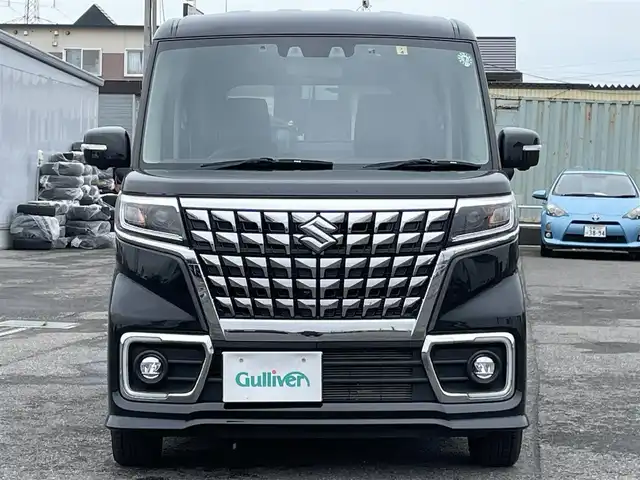 スズキ スペーシア カスタム HYBRID XS 道央・札幌 2023(令5)年 1.6万km ブルーイッシュブラックパール3 ４WD/純正ディーラーOPナビ/CD/DVD/BT/フルセグ/デュアルカメラブレーキサポート/横滑り防止装置/レーダークルーズコントロール/レーンキープアシスト/リアパーキングセンサー/アラウンドビューモニター/ビルトインETC/ドライブレコーダー/アイドリングストップ/両側パワースライドドア/前席シートヒーター/ハーフレザーシート/革巻きステアリング/ステアリングリモコン/プッシュスタート/スマートキー/LEDヘッドライト/オートライト/オートハイビーム/フォグランプ/電動格納ミラー/ヒーテッドドアミラー/ウィンカーミラー/純正フロアマット/ドアバイザー