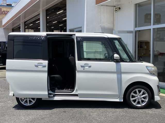 ダイハツ タント カスタム X SA 山口県 2014(平26)年 10.6万km パールホワイトⅢ 新車ワンオーナー/純正SDナビ＆フルセグTV/＆バックカメラ＆後席モニター/純正フロアマット/純正ドアバイザー/純正LEDヘッドライト/純正フォグランプ/純正14インチアルミ/両側パワースライド/エンジンプッシュスタート/スマートキー