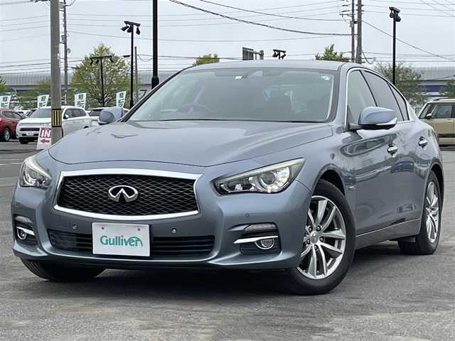 日産 スカイライン ハイブリッド 350GT FOUR Type P 道央・札幌 2014(平26)年 9.9万km ハガネブルーM ４WD/ワンオーナー/純正メーカーナビ/CD/DVD/BT/フルセグ/エマージェンシーブレーキ/横滑り防止装置/レーダークルーズコントロール/クリアランスソナー/アラウンドビューモニター/ビルトインETC/EVMODE/DRIVEMODE切替/前席パワーシート/前席シートヒーター/D席メモリーシート/レザーシート/革巻きステアリング/ステアリングリモコン/MTモード付AT/プッシュスタート/スマートキー/LEDヘッドライト/オートライト/フォグランプ/電動格納ミラー/ウィンカーミラー/純正フロアマット