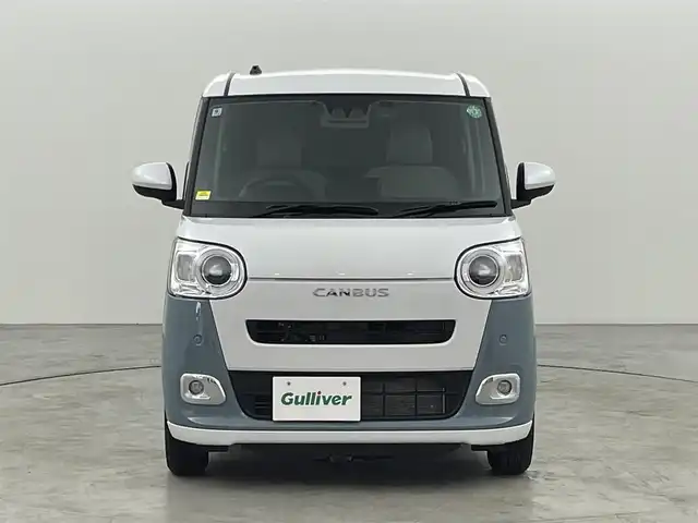 ダイハツ ムーヴ キャンバス ストライプス G ターボ 福岡県 2024(令6)年 0.9万km シャイニングホワイトパール/レイクブルーメタリック 社外ナビ（ＢＴ，フルセグＴＶ）　/バックカメラ　/ＥＴＣ　/前後ドラレコ　/前席ホッとカップホルダー　/ＡＣＣ　/コーナーセンサー　/衝突軽減ブレーキ　/横滑り防止装置　/両側電動スライドドア　/シートヒーター　/ＬＥＤ