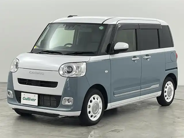 ダイハツ ムーヴ キャンバス ストライプス G ターボ 福岡県 2024(令6)年 0.9万km シャイニングホワイトパール/レイクブルーメタリック 社外ナビ（ＢＴ，フルセグＴＶ）　/バックカメラ　/ＥＴＣ　/前後ドラレコ　/前席ホッとカップホルダー　/ＡＣＣ　/コーナーセンサー　/衝突軽減ブレーキ　/横滑り防止装置　/両側電動スライドドア　/シートヒーター　/ＬＥＤ