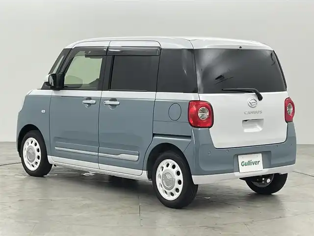 ダイハツ ムーヴ キャンバス ストライプス G ターボ 福岡県 2024(令6)年 0.9万km シャイニングホワイトパール/レイクブルーメタリック 社外ナビ（ＢＴ，フルセグＴＶ）　/バックカメラ　/ＥＴＣ　/前後ドラレコ　/前席ホッとカップホルダー　/ＡＣＣ　/コーナーセンサー　/衝突軽減ブレーキ　/横滑り防止装置　/両側電動スライドドア　/シートヒーター　/ＬＥＤ