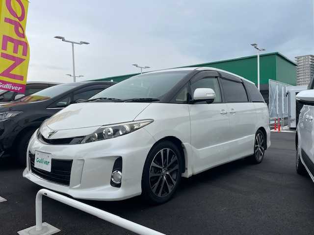 トヨタ エスティマ アエラス 愛知県 2012(平24)年 7.6万km ホワイトパールクリスタルシャイン 純正8インチナビ・フルセグＴＶ/ＣＤ・ＤＶＤ・Bluetooth再生/純正フリップダウンモニター/HIDヘッドライト/ビルトインETC/両側パワースライドドア/純正18インチAW/キャプテンシート/オットマンシート