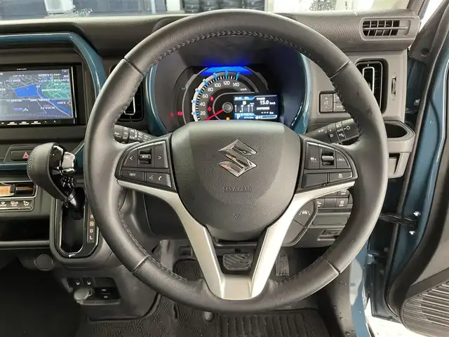 スズキ ハスラー HYBRID X 滋賀県 2023(令5)年 1.8万km デニムブルー ガンメタリック 2トーン 禁煙車/社外７型ナビ（ＣＤ／ＤＶＤ／Ｂｌｕｅｔｏｏｔｈ／フルセグ）/前後ドラレコ/衝突軽減ブレーキ/リアソナー/クルコン/レーンキープアシスト/ＥＴＣ/オートライト/運転席助手席シートヒーター/電格ミラー/ステアリングリモコン/プッシュスタート/スマートキー