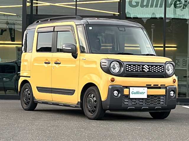 スズキ スペーシア ギア HYBRID XZ 鹿児島県 2019(令1)年 4.4万km アクティブイエロー/ガンメタリック2トーン ワンオーナー/シートヒーター/デュアルセンサーブレーキ/後席サーキュレーター/KENWOOD(DPX-U7408TH)/Bluetoothオーディオ/USB端子/AUX端子/スマホハンズフリー通話（TELボタン有）/オートライト/両側パワースライド/シートリフター/後席シェード/電動格納ミラー/ウィンカーミラー/ルーフレール/ステアリングスイッチ/純正フロアマット/純正アルミホイール